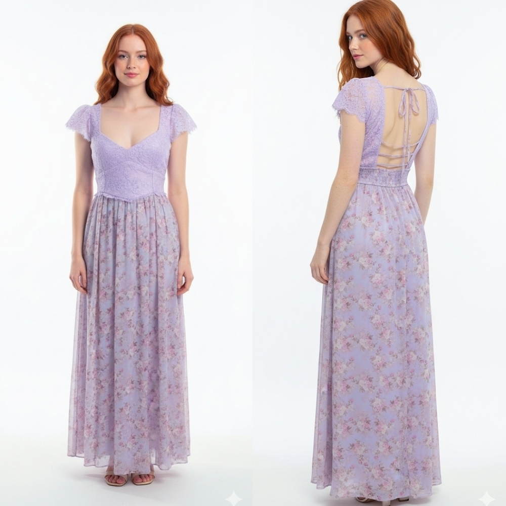 In Loom Purple Floral Lace Maxi Dress Small